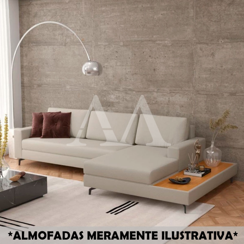 Estofado Pereira Moveis 6 Lugares Loft 322 com Chaise e Deck Linho Areia
