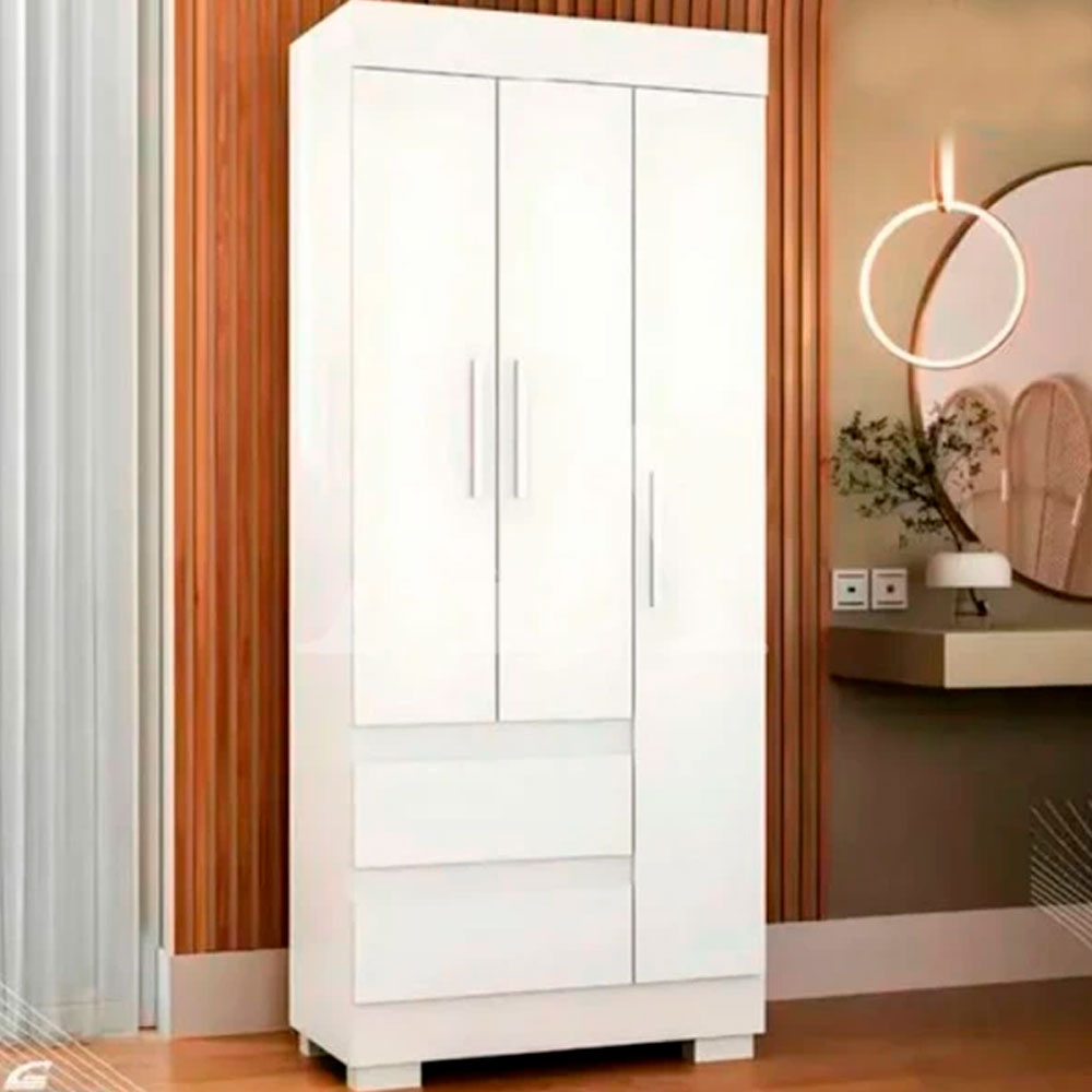 Roupeiro 3 Portas Abrir 2 Gavetas Acp Maya Branco