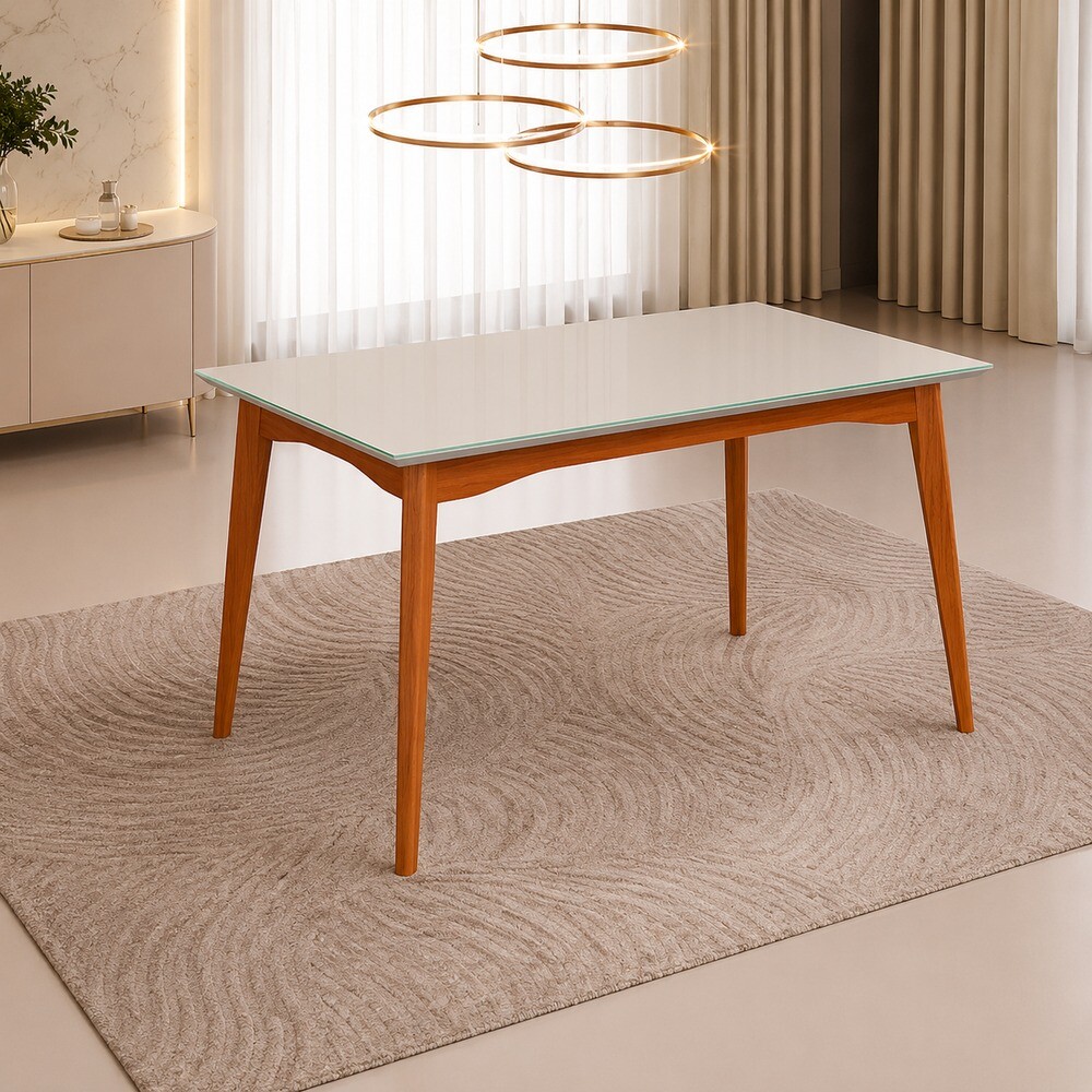 Mesa Agn Alice Retangular 156X90 com Vidro Madeira/Off White