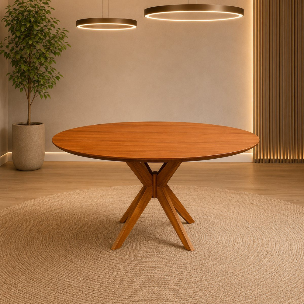 Mesa Agn Vitoria Redonda 130CM Tampo Laminado Madeira