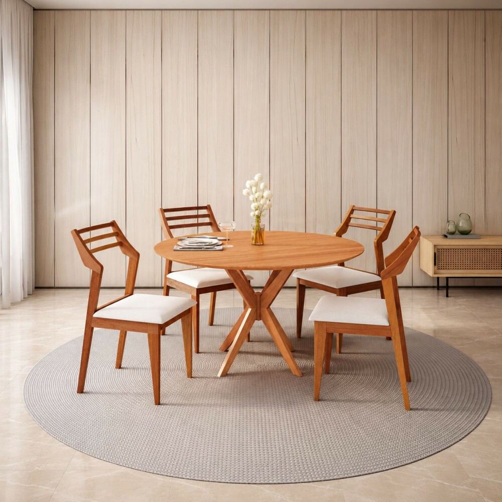 Conjunto Mesa 4 Cadeiras Agn Vitoria Redonda 90CM Tampo Laminado Cadeiras Vitoria/Madeira
