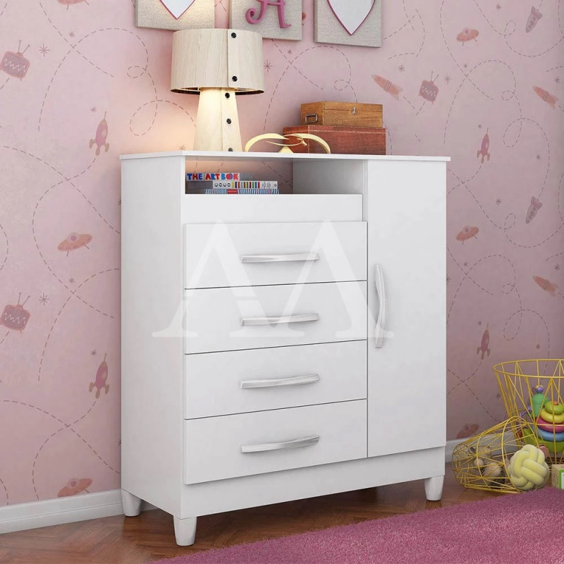 Cômoda 4 Gavetas 1 Porta Abrir Albatroz Turquesa Quadriflex