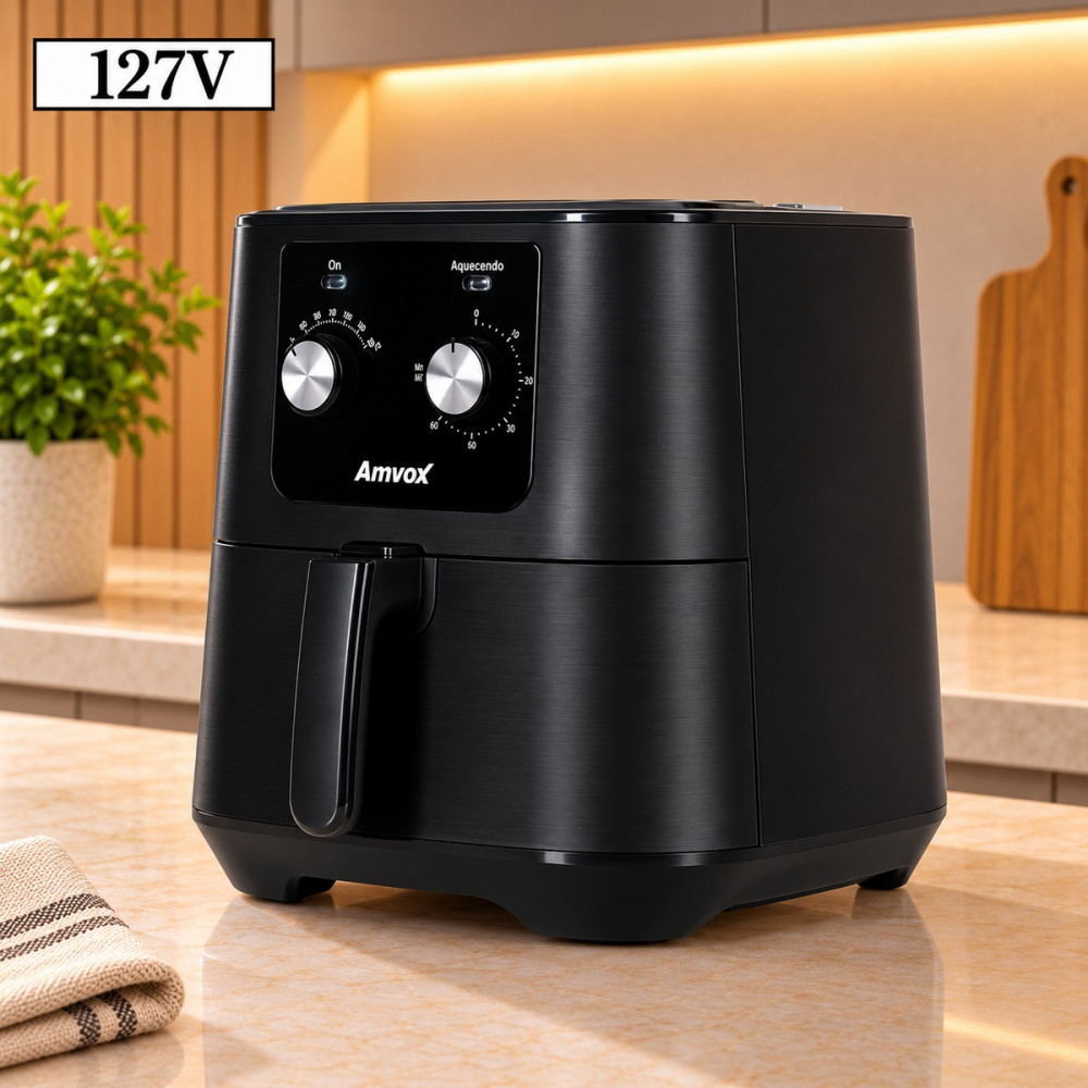 Fritadeira 7L Amvox Air Fryer Analogica 1700W 110V Inox/Preta