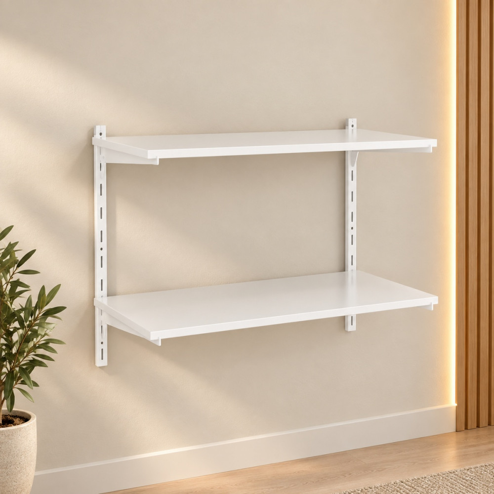 Kit 2 Prateleira Brasforma Multiuso 60X30 com Trilho Branco