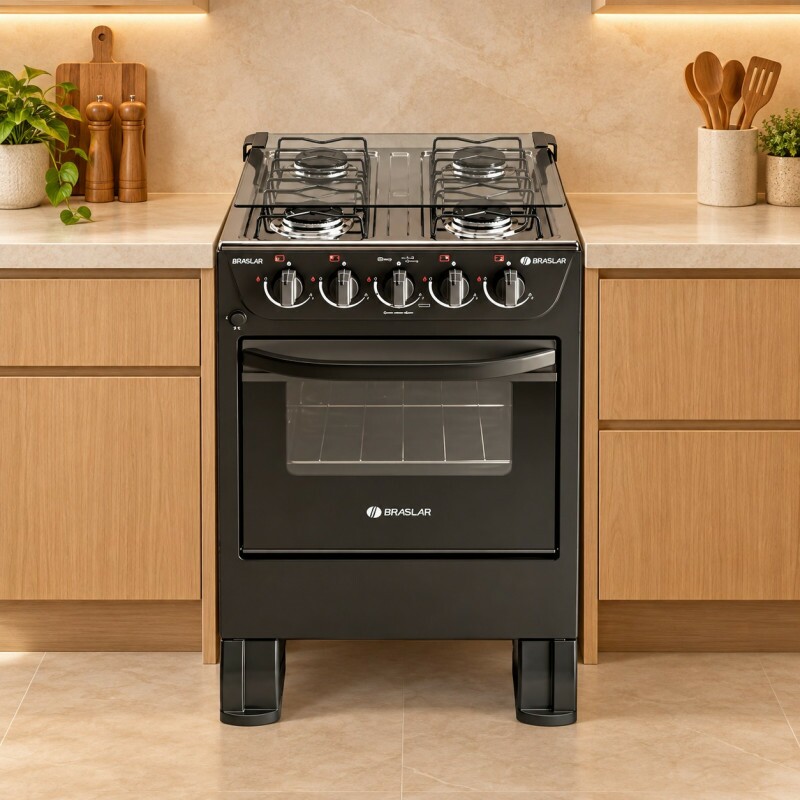 Fogao 4B Braslar Piso New Sirius Plus Automatico Black