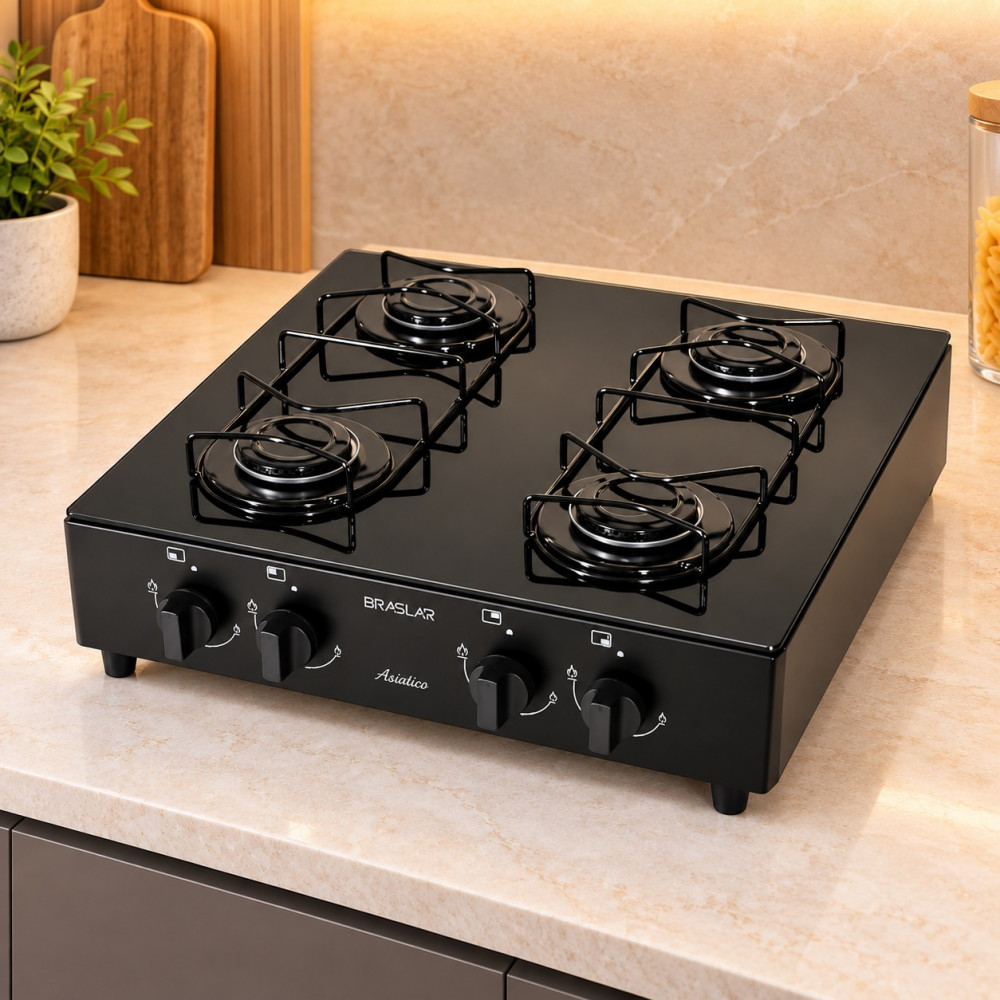 Fogao 4B Braslar Cooktop Asiatico Glass Black