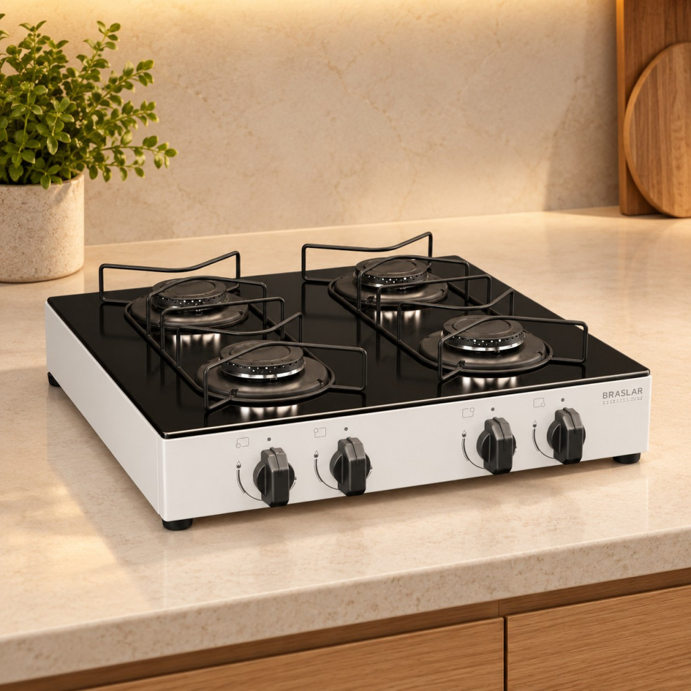Fogao 4B Braslar Cooktop Asiatico Glass Branco