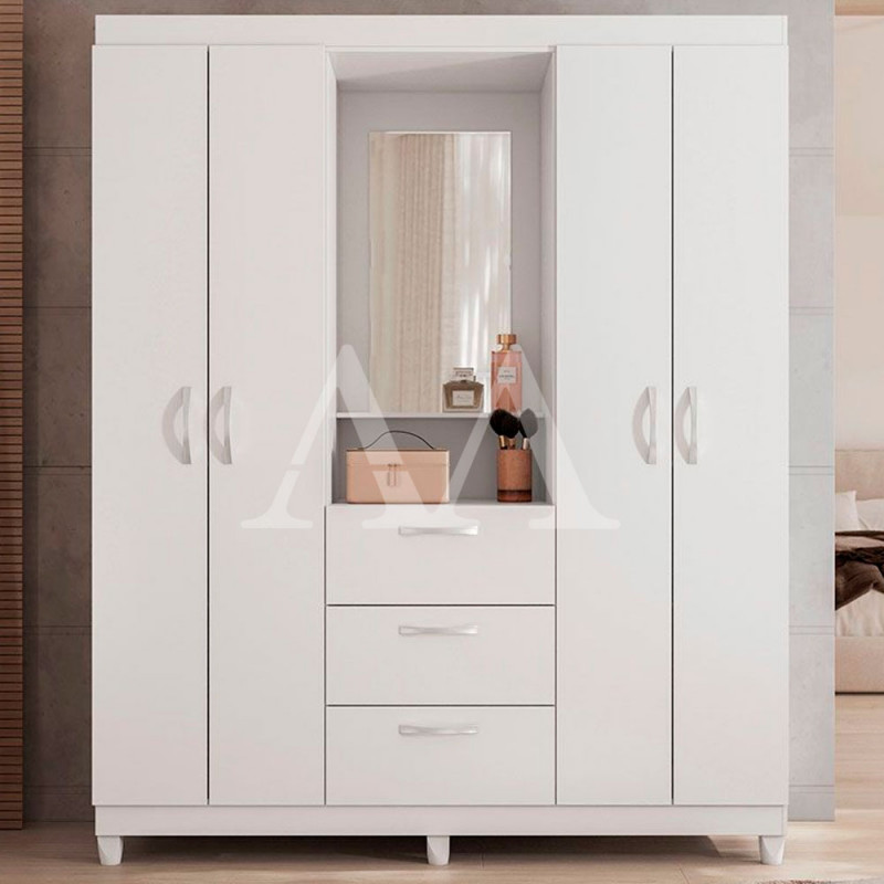 Roupeiro 4 Portas Abrir 3 Gavetas Caemmun Clapton 1.5 com Espelho Branco Perfect