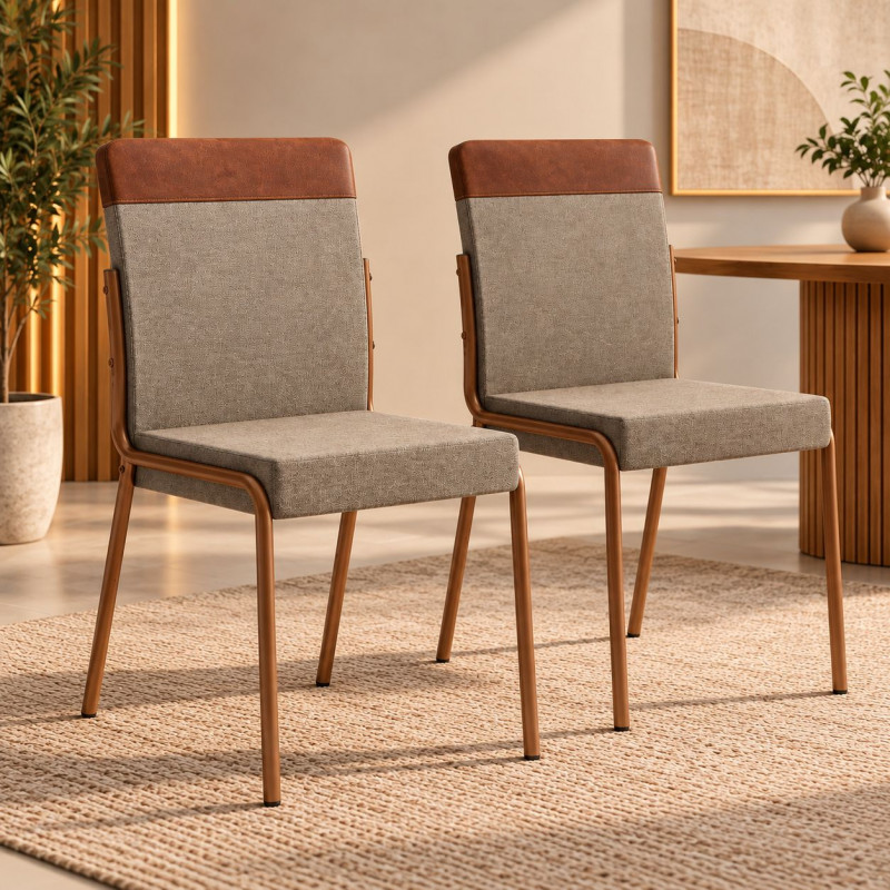 Conjunto 02 Cadeiras Carraro Duo 1739 Courino Caramelo com Tubo Rose
