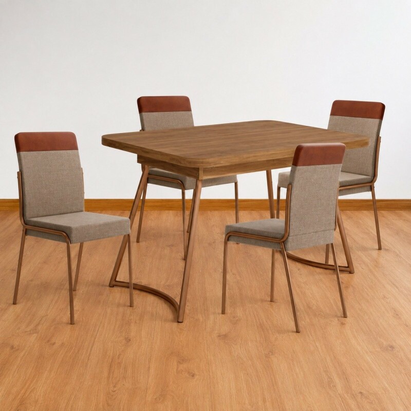 Conjunto Mesa 04 Cadeiras Carraro Evora 1604 Retangular 130X80 Cadeiras Duo 1739 Rose Cobre
