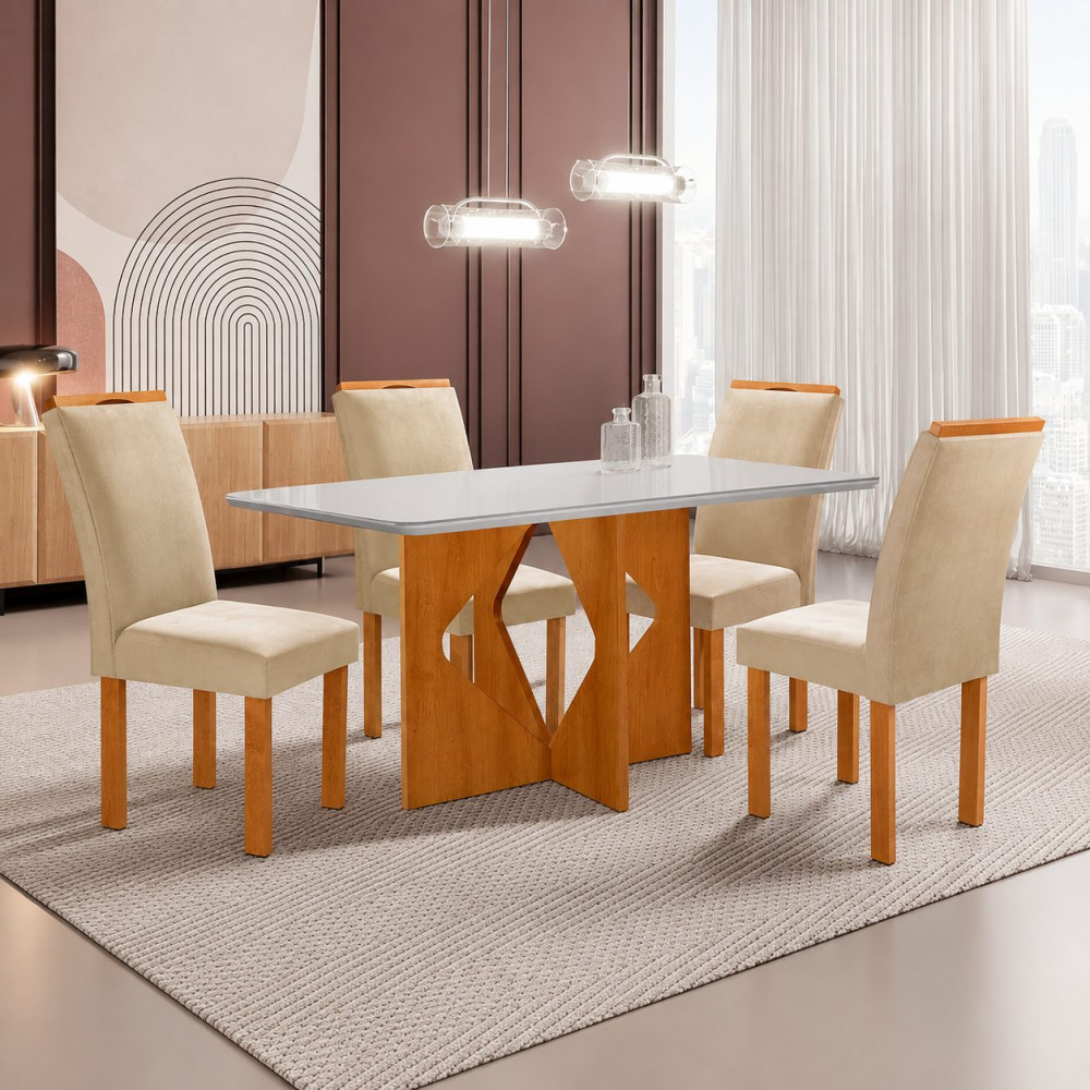 Conjunto Mesa 4 Cadeiras Cel Moveis Milao Retangular 120X80 Tampo Londres Plus com Vdo Cad.londres Tec 169 Cinamomo
