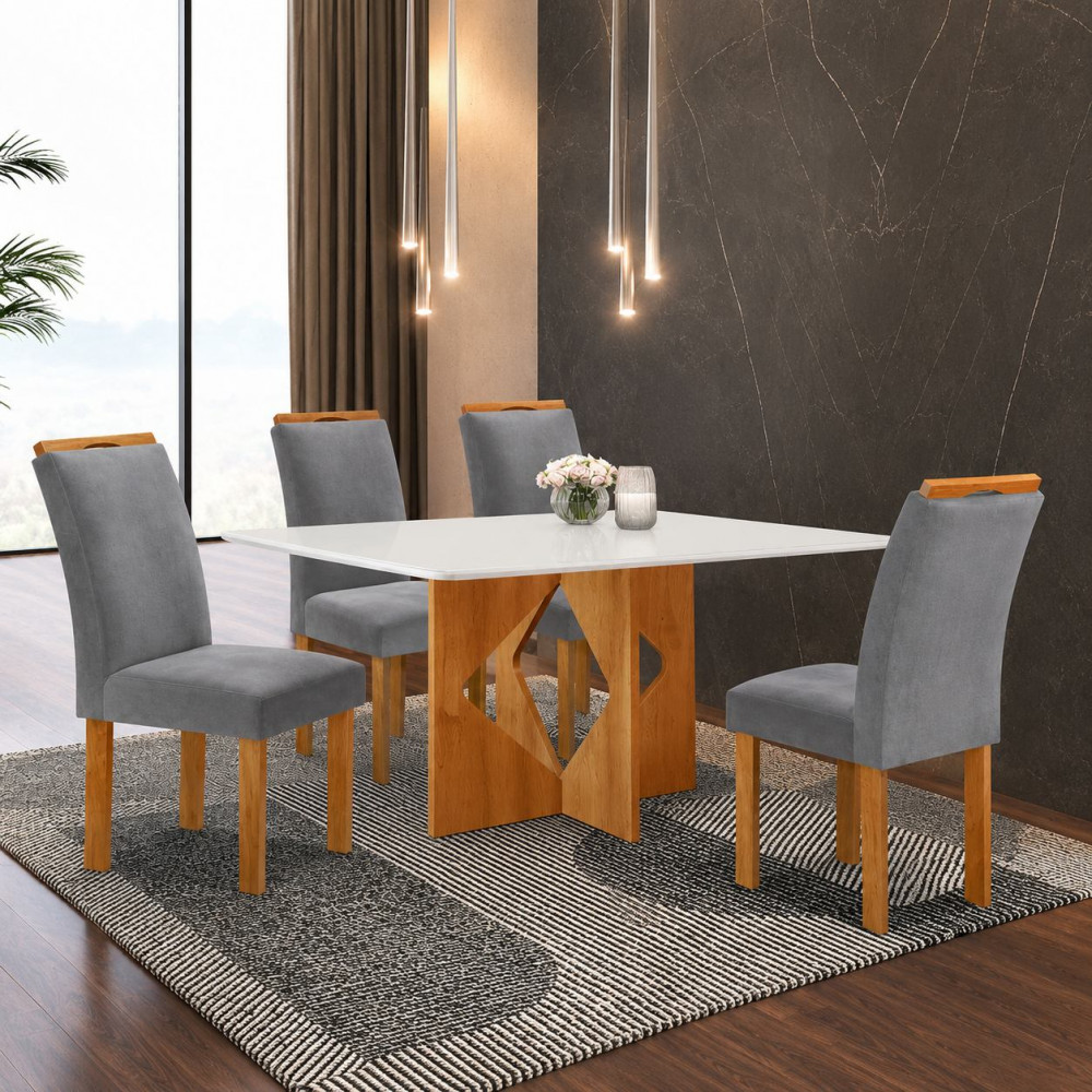 Conjunto Mesa 4 Cadeiras Cel Moveis Milao Retangular 120X80 Tampo Londres Plus com Vdo Cad.londres Tec 171 Cinamomo