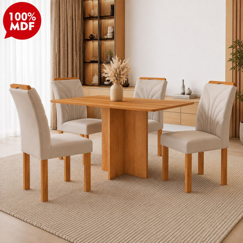 Conjunto Mesa 4 Cadeiras Cel Moveis Salinas Retangular 120X80 Tampo Londres sem Vdo Cad.parati Tec 169 Cinamomo