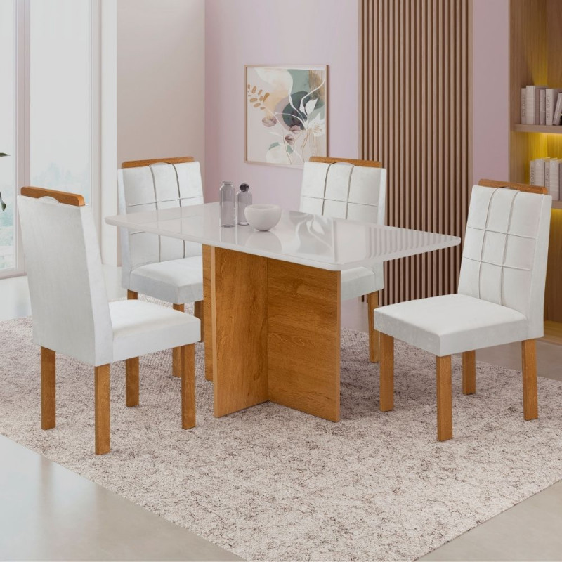Conjunto Mesa 4 Cadeiras Cel Moveis Salinas Retangular 120X80 Tampo Londres Plus com Vdo Cadeiras Salinas Tec 169 Off/Cinamomo