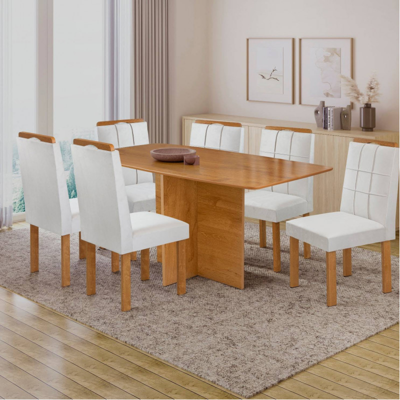 Conjunto Mesa 6 Cadeiras Cel Moveis Salinas Retangular 160X80 Tampo Londres Cina sem Vdo Cadeiras Salinas Tec 169 Cinamomo