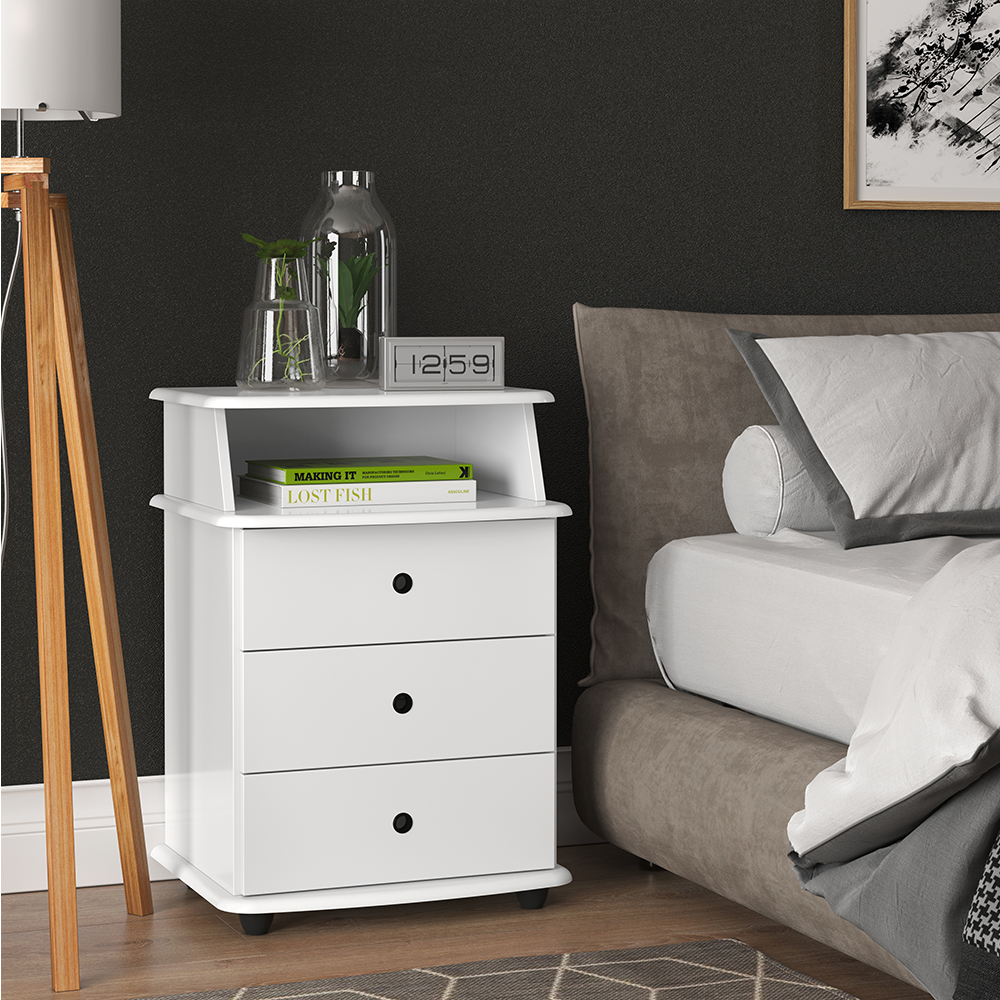 Mesa de Cabeceira 3 Gavetas Ej Mudo Luxo New Branco