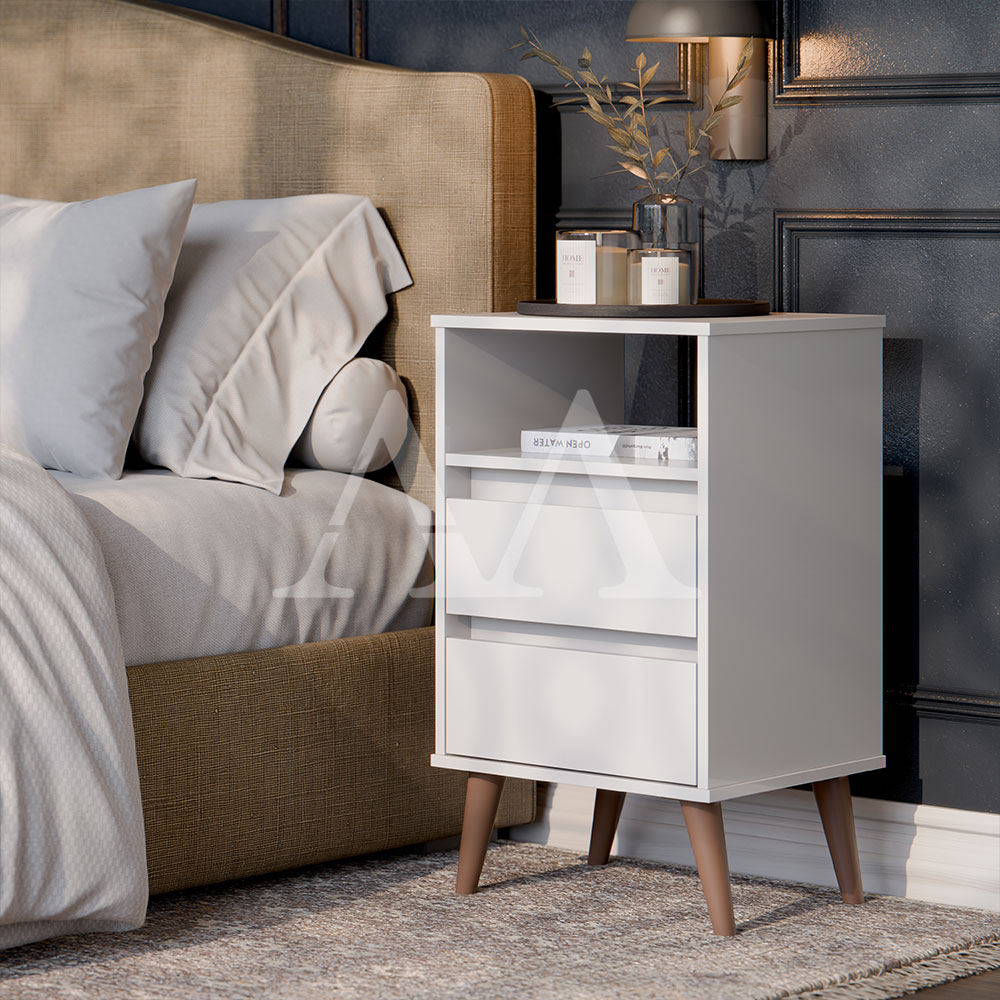 Mesa de Cabeceira 2 Gavetas Ej Retro Roma Branco