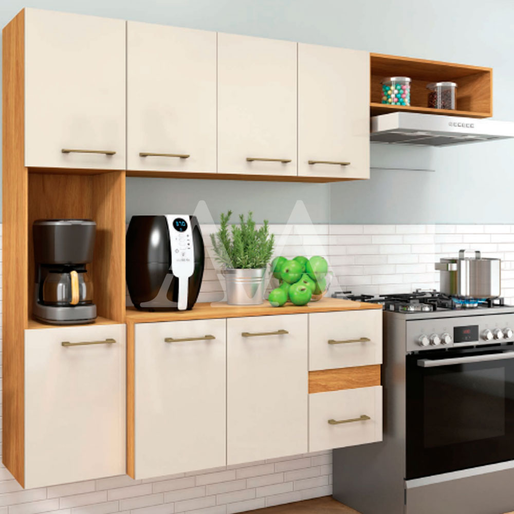 Cozinha Fellicci Compacta Mila com Balcão Cinamomo/Off White