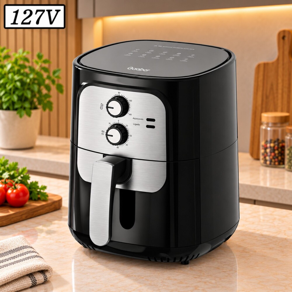Fritadeira 5,5L Gaabor Air Fryer Vintage Af-65m01as 1400W 127V Preto/Prata
