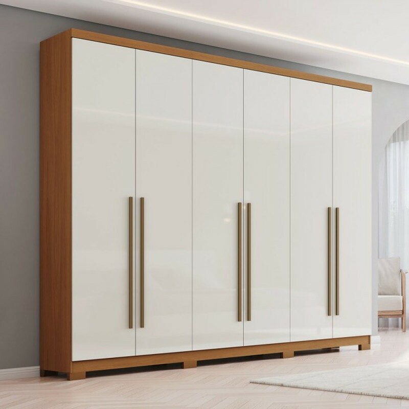 Roupeiro 6 Portas Abrir 3 Gavetas Henn New Jade Cinamomo/Off White