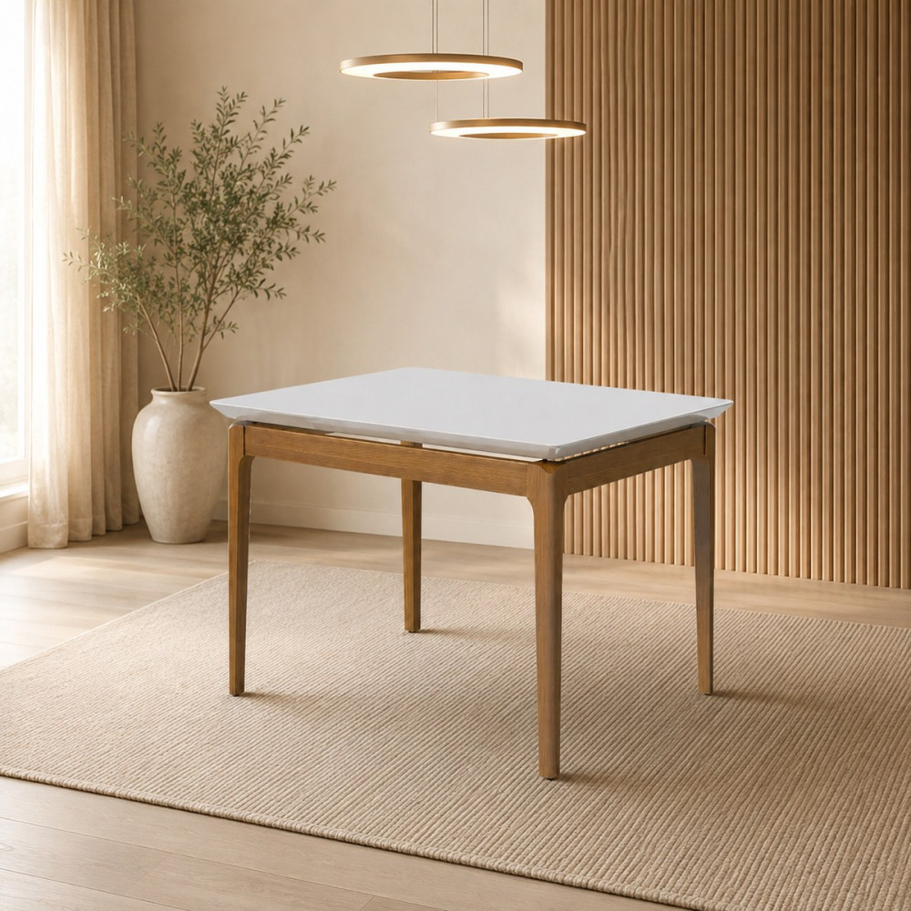 Mesa Imcal Wind 1.2 com Vidro Retangular Off White / Cinamomo