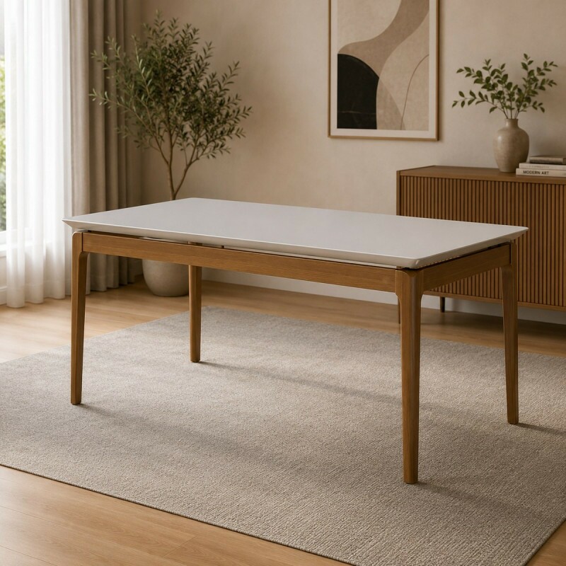 Mesa Imcal Wind 2.2 com Vidro Retangular Off White/Cinamomo
