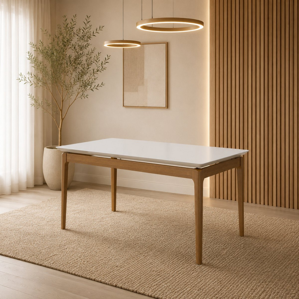 Mesa Imcal Wind 1.6 com Vidro Retangular Off White / Cinamomo