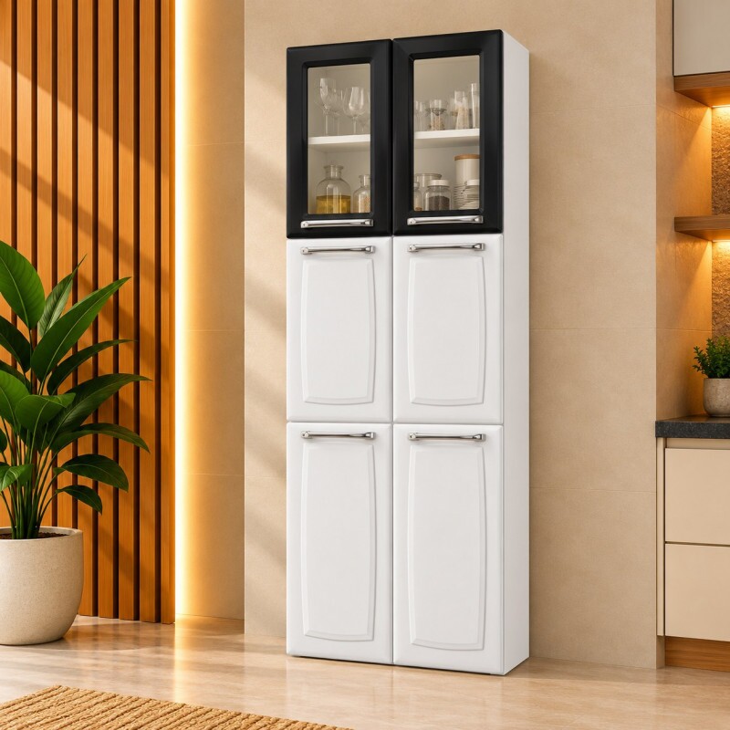 Paneleiro Itatiaia Duplo Alto com Vidro Luce Ipldv-70 Branco / Preto 1248