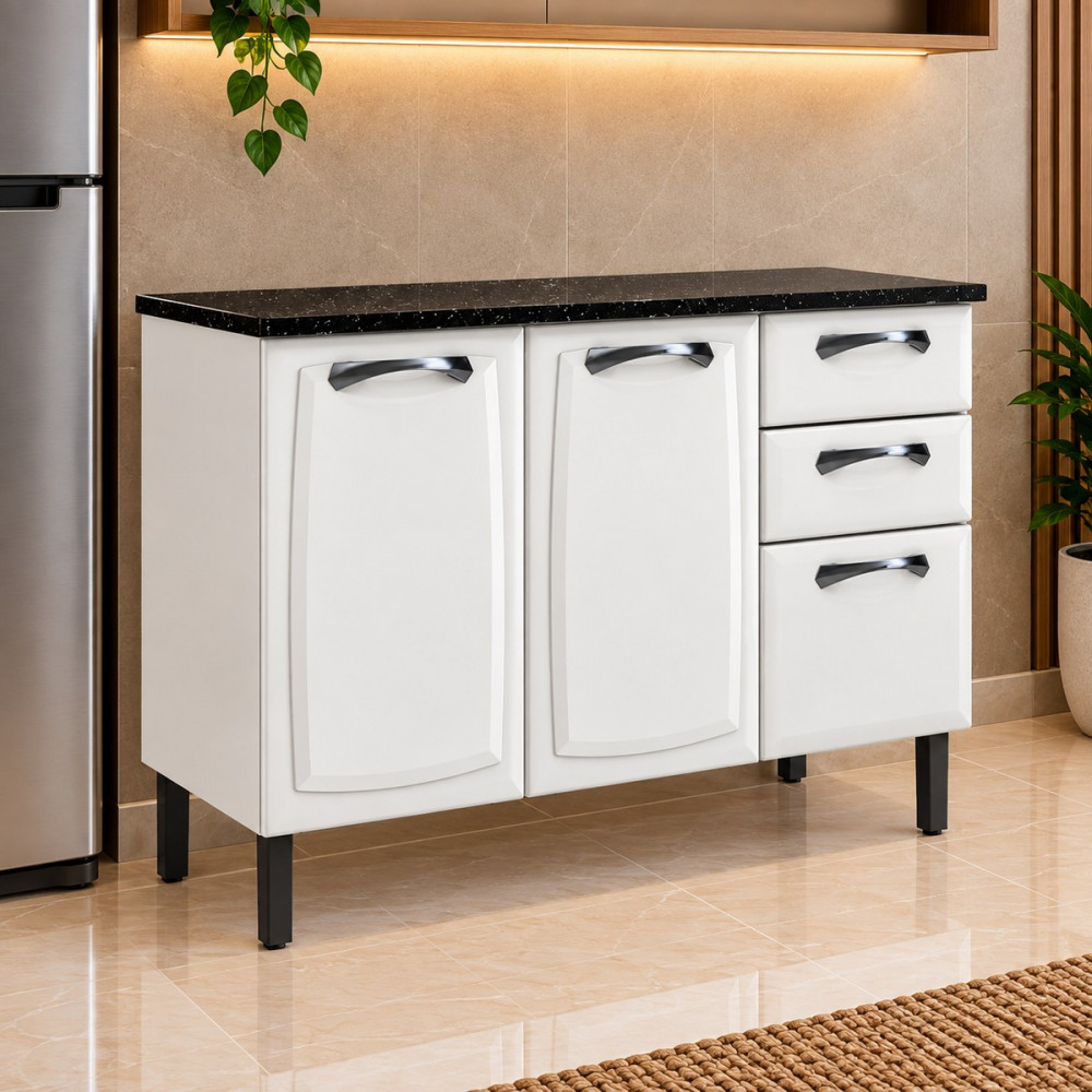 Balcão Itatiaia Triplo 3 Portas 2 Gavetas com Tampo New Premium 120CM Branco 1852