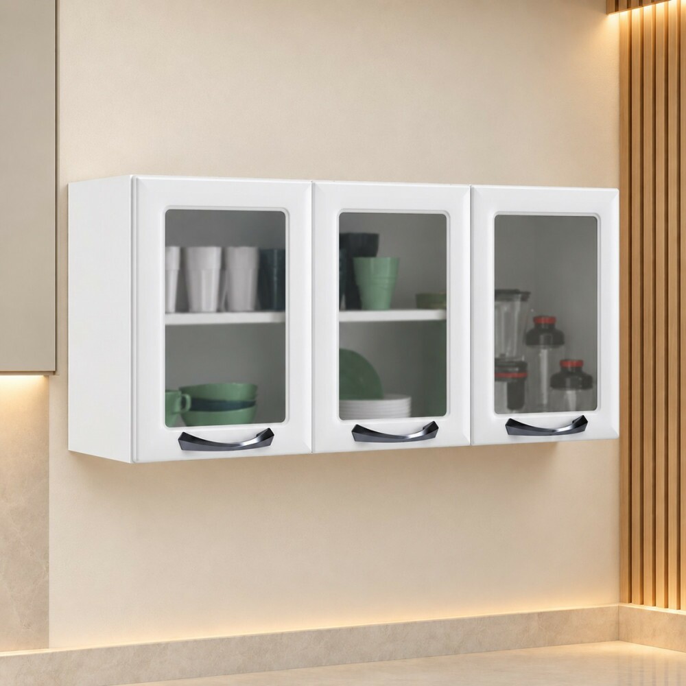 Armário Itatiaia 3 Portas Abrir com Vidro New Premium 120 Branco 1857
