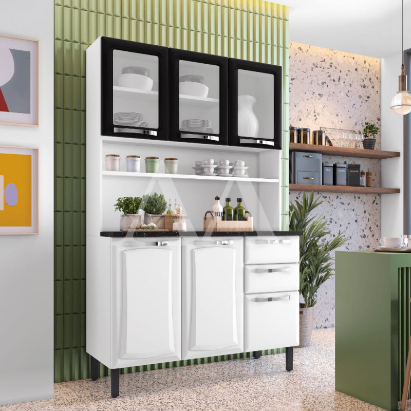 Kit 6 Portas 2 Gavetas Itatiaia Pratika 120CM Branco/Preto 1819
