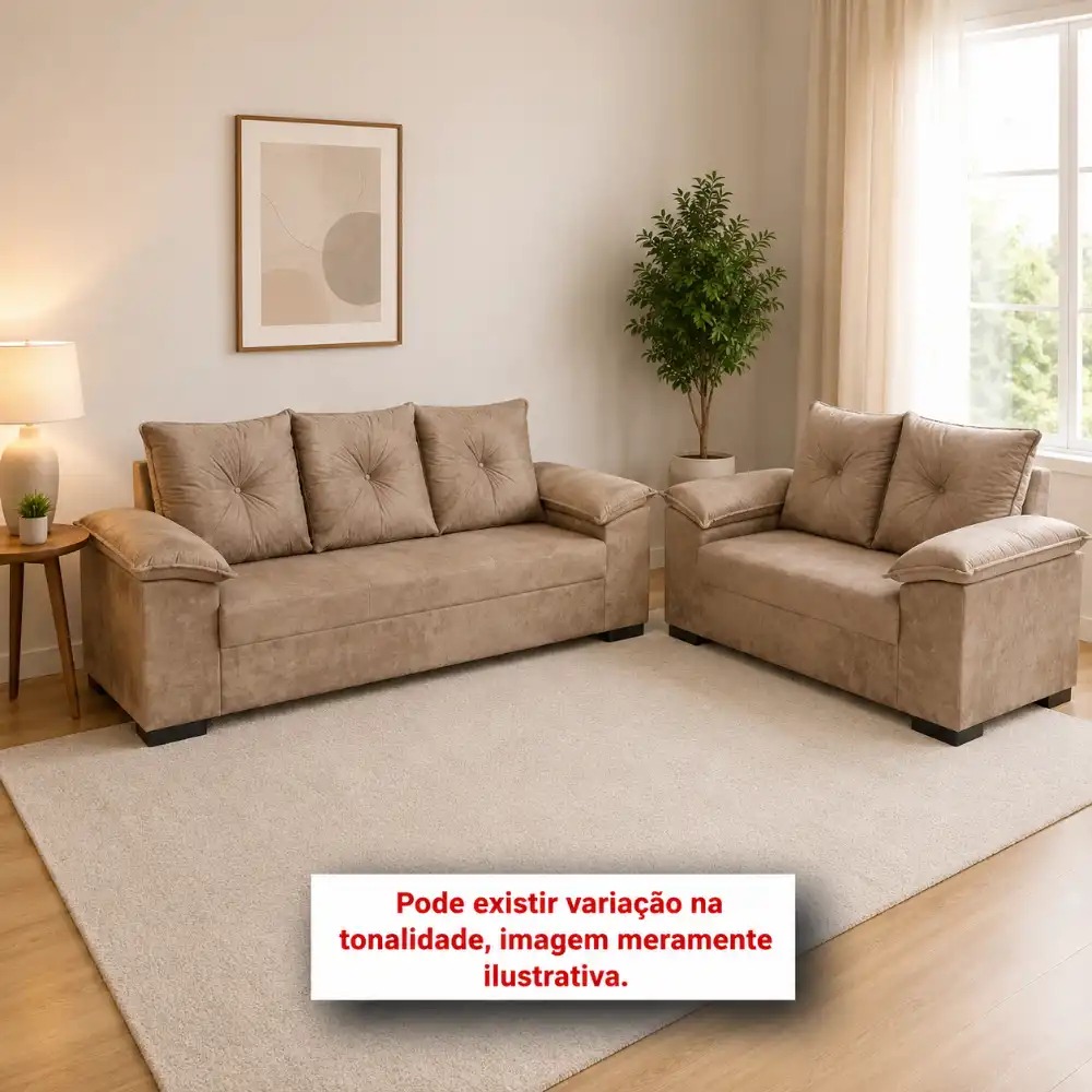 Conjunto Estofado Lifespuma 2/3 Lugares Paulinha Bege