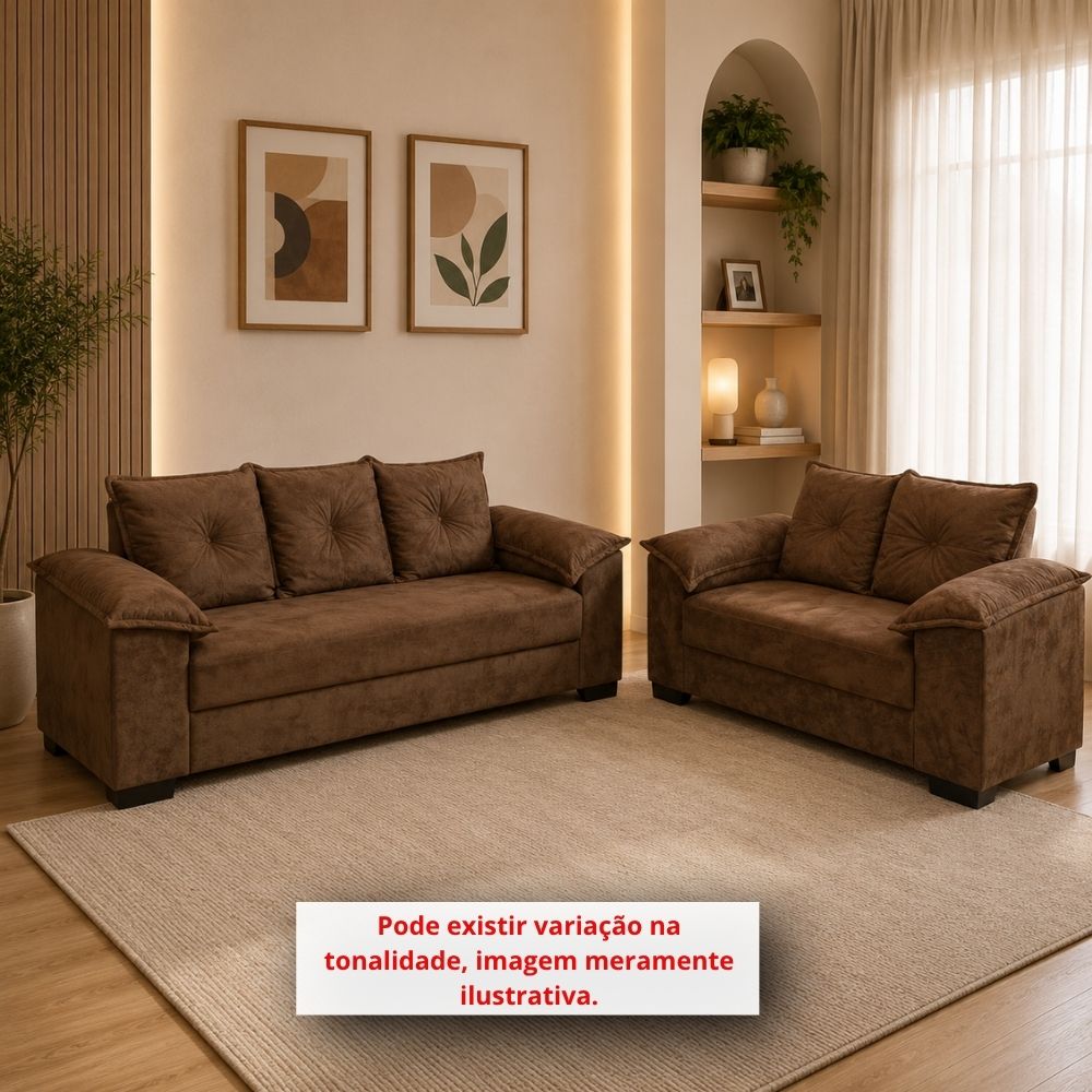 Conjunto Estofado Lifespuma 2/3 Lugares Paulinha Marrom