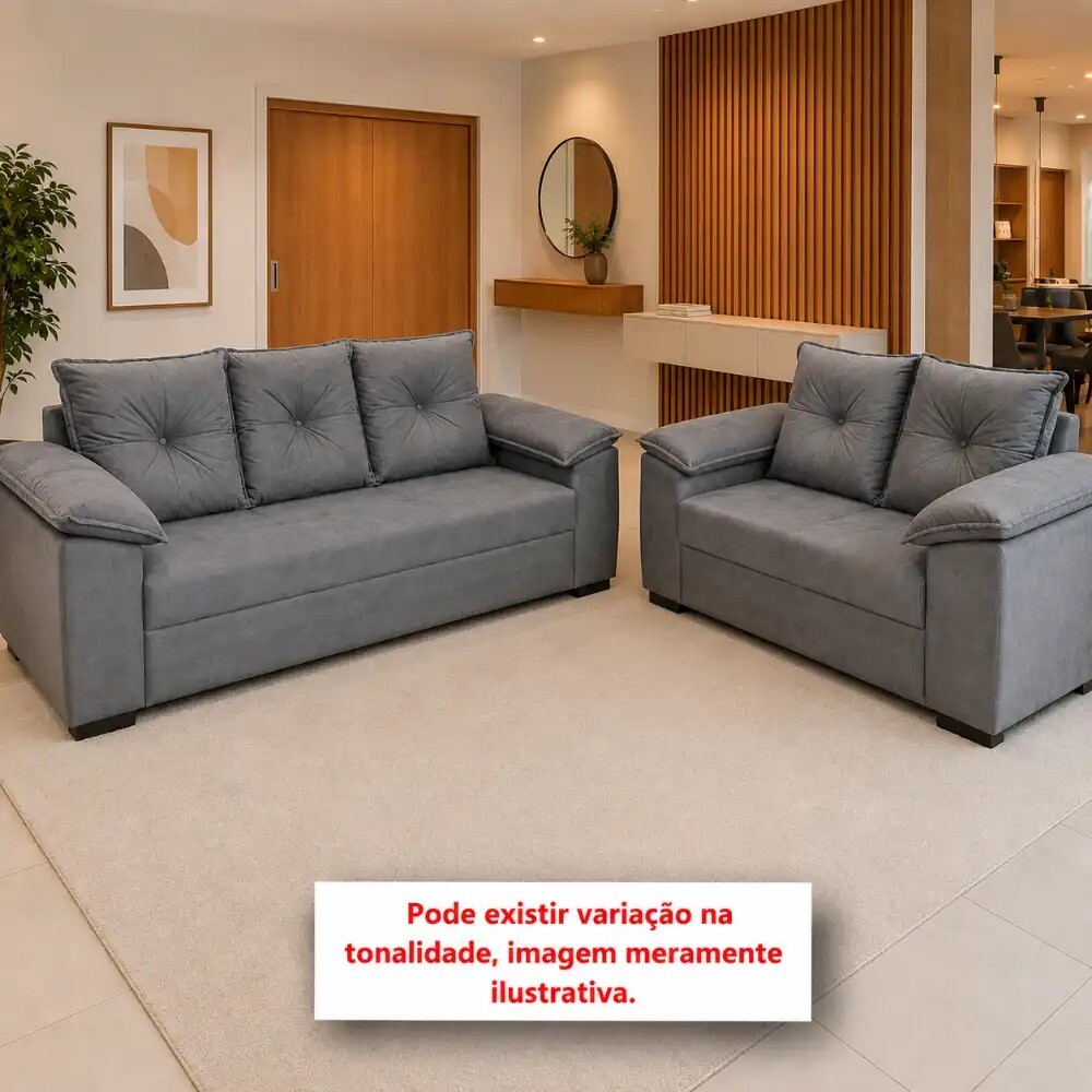 Conjunto Estofado Lifespuma 2/3 Lugares Paulinha Cinza