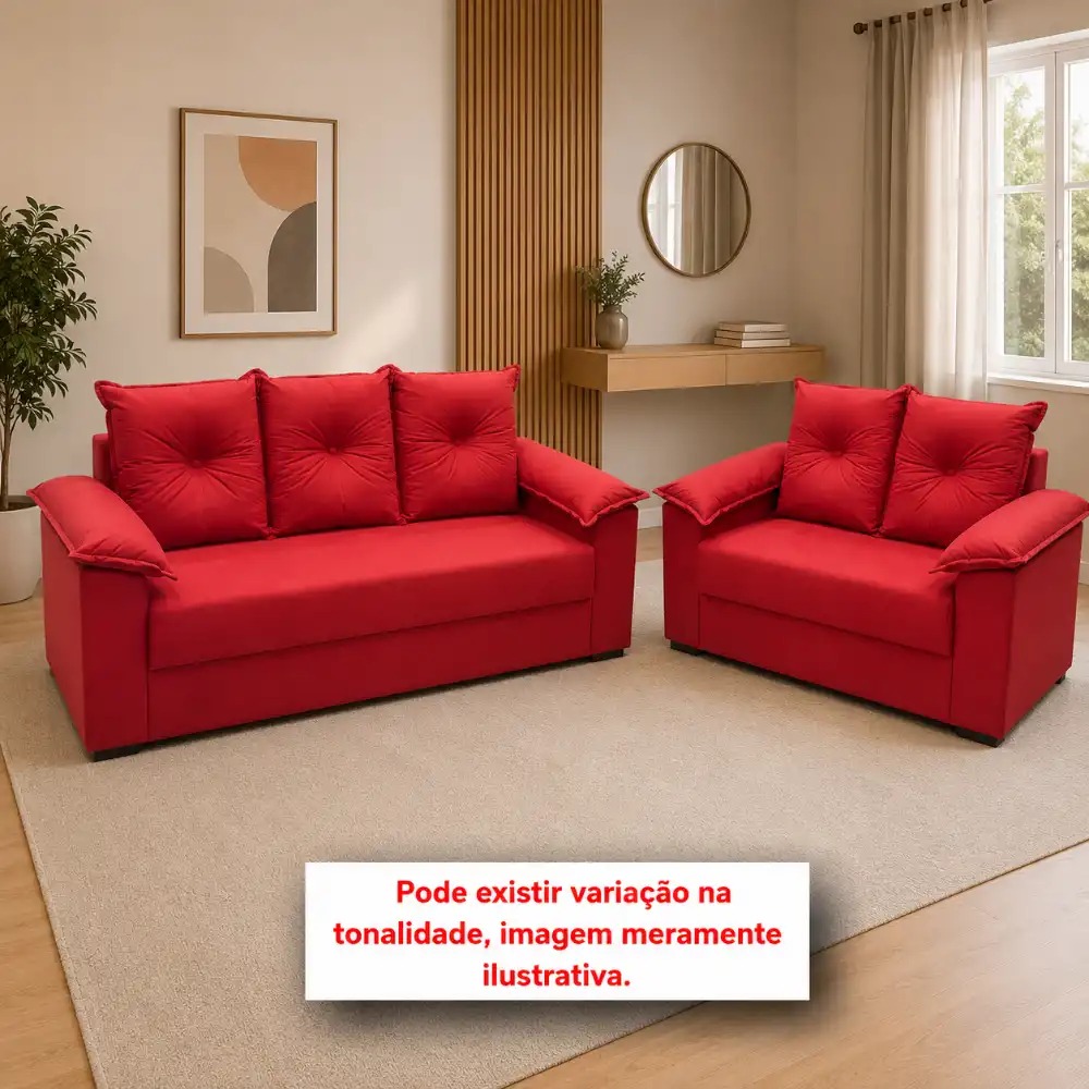 Conjunto Estofado Lifespuma 2/3 Lugares Paulinha Vermelho