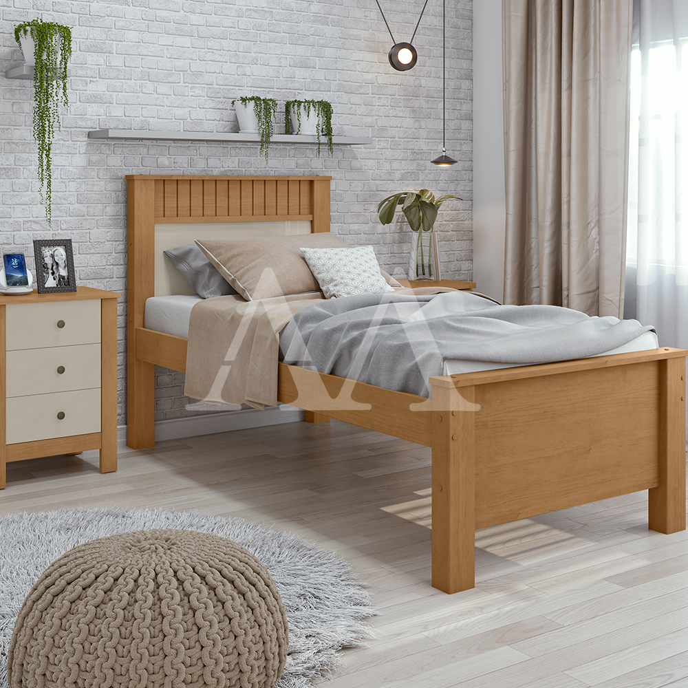 Cama Lopas Solteiro Athenas Plus sem Auxiliar Amendoa Clean /off White