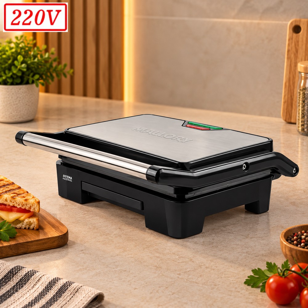 Sanduicheira Grill Mallory Asteria Compact 900W 220V Inox/Preta