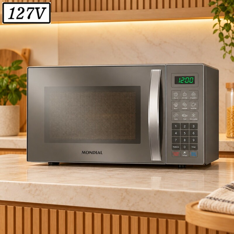 Forno Microondas Mondial 34L 127V Prata Cobre Espelhado