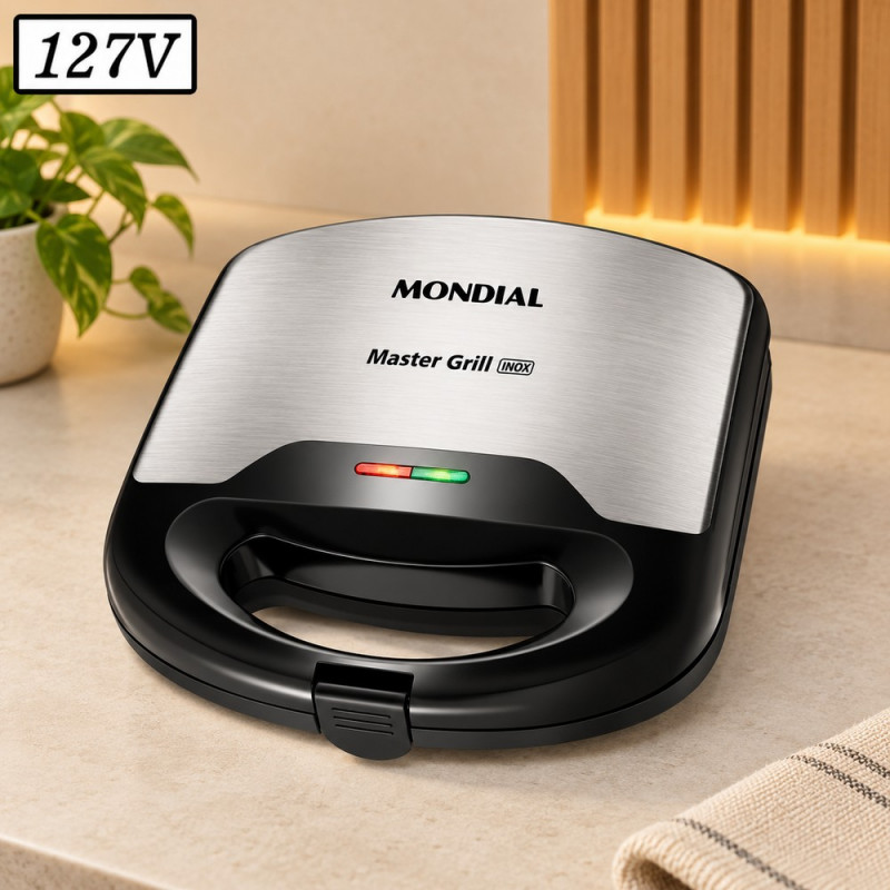 Sanduicheira Grill Mondial Master S-20 750W 127V Inox/Preta