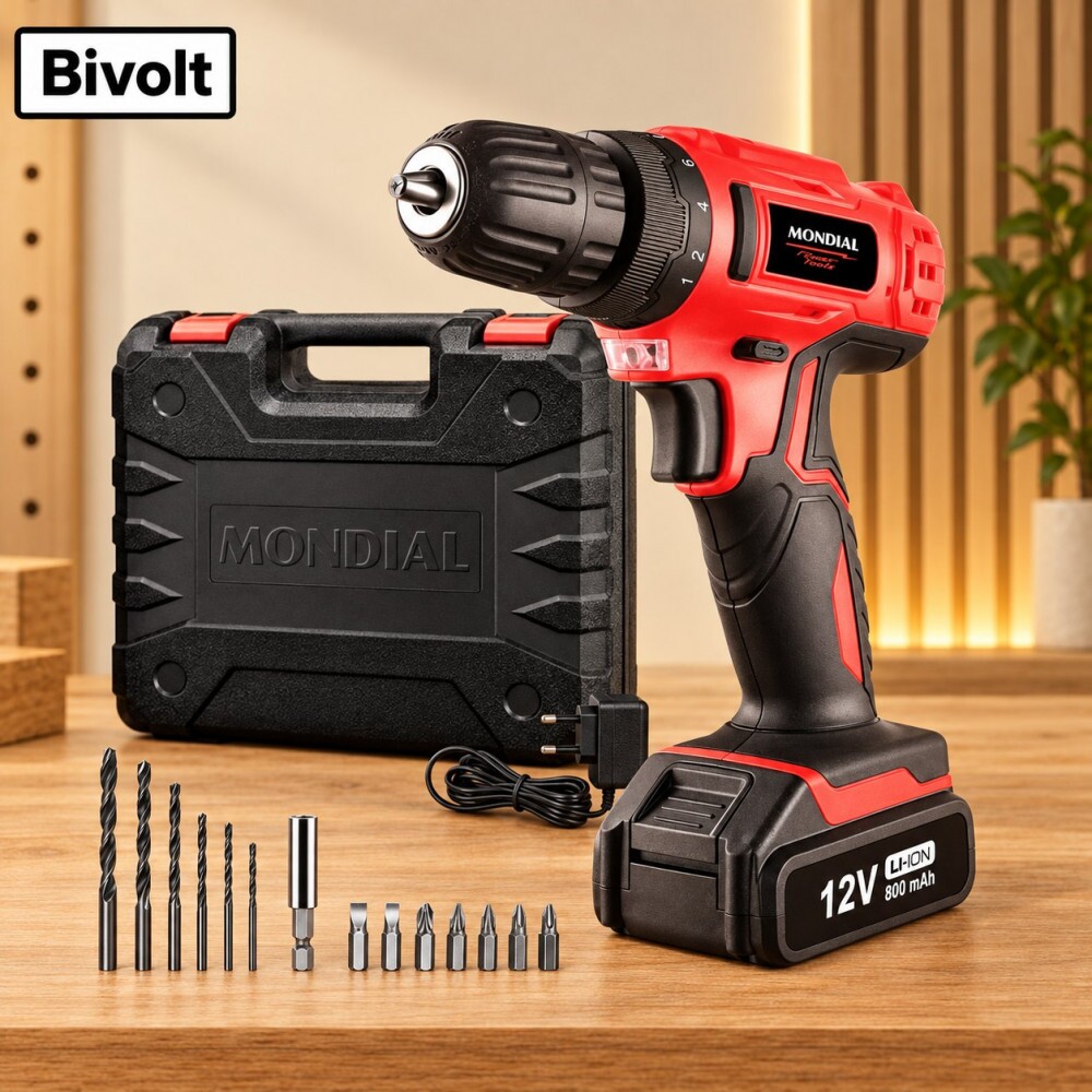Parafusadeira e Furadeira Mondial Fpf-06m com Maleta Bat 12V Carregador Bivolt