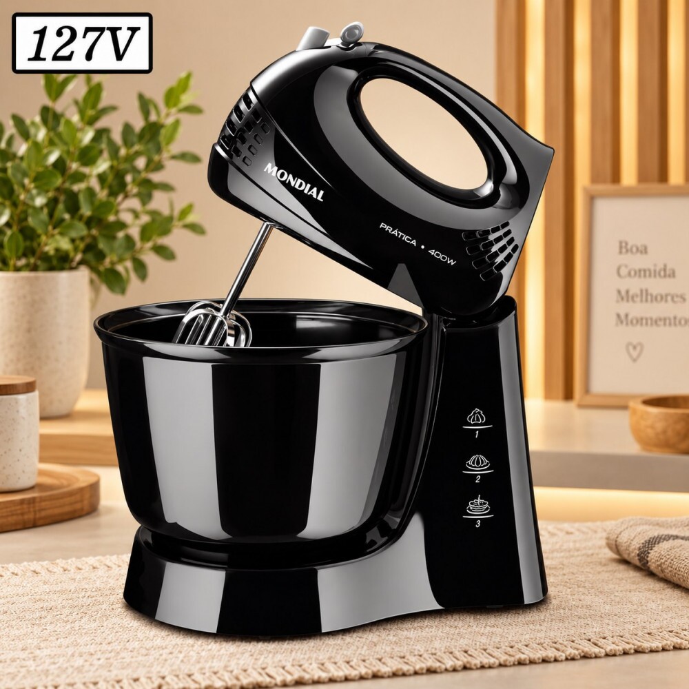 Batedeira Mondial B44b 1 Tigela 3 Vel 400W 127V Preto
