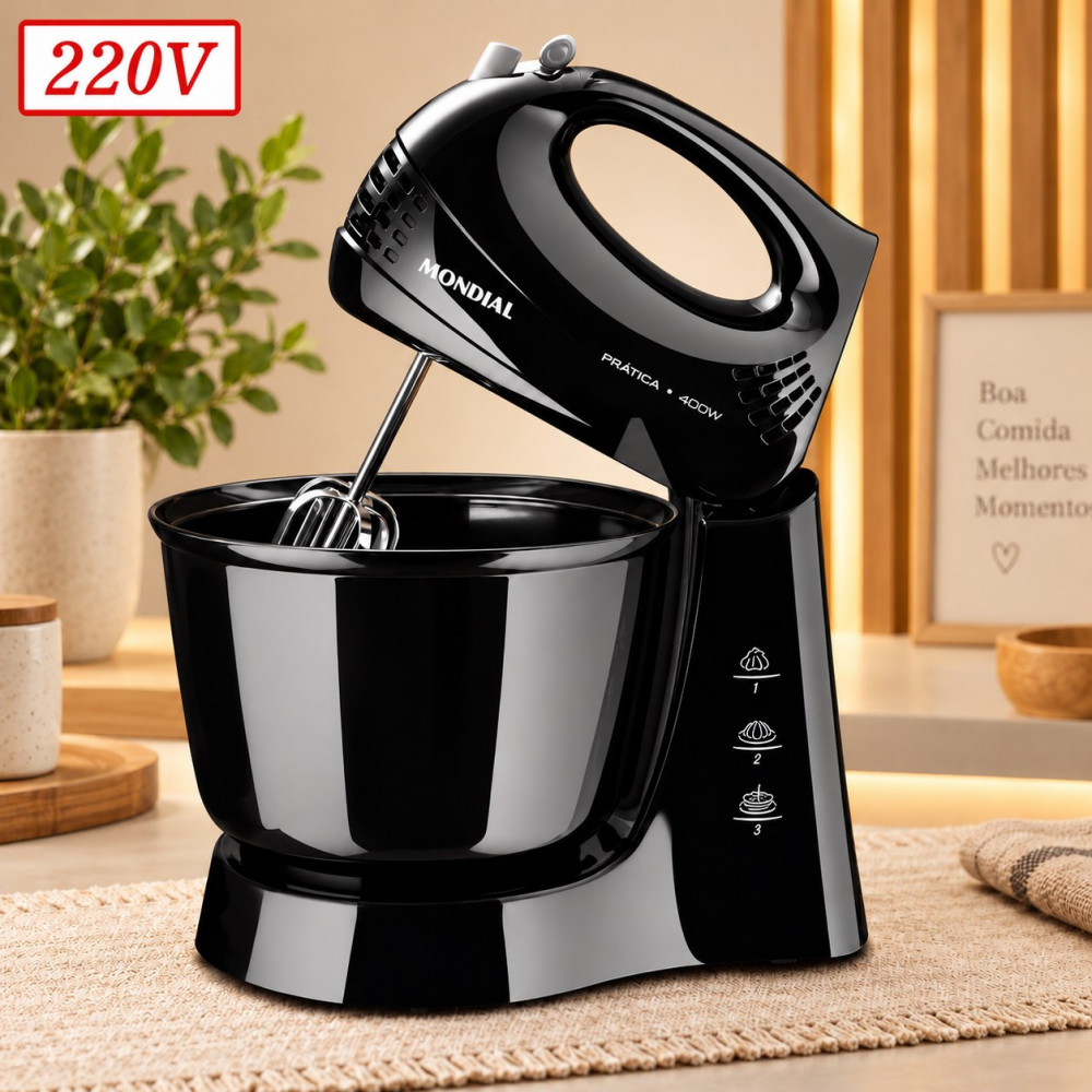 Batedeira Mondial B44b 1 Tigela 3 Vel 400W 220V Preto