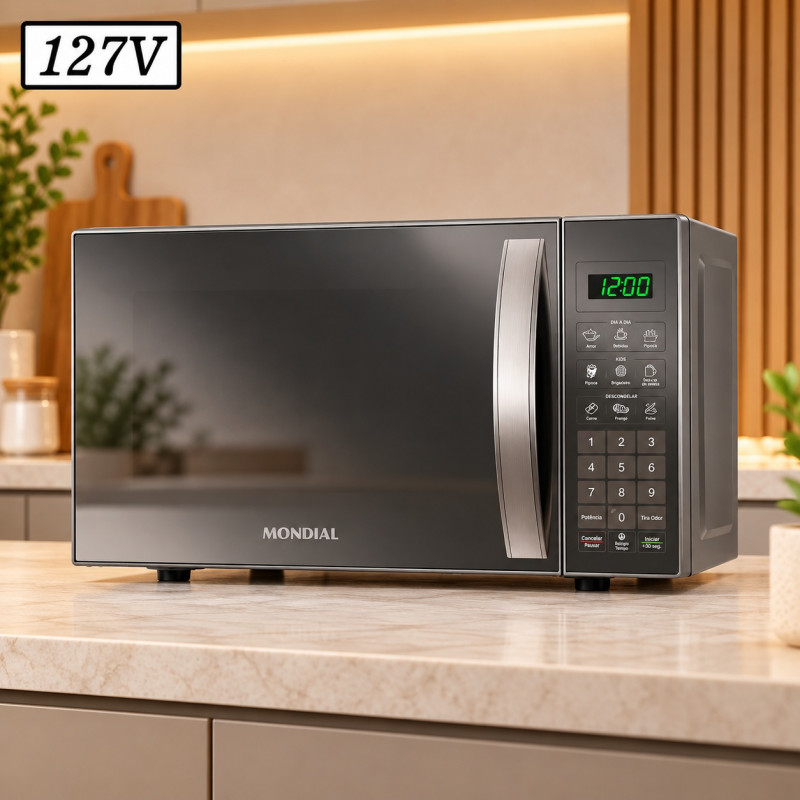 Forno Microondas Mondial 21L 127V Prata Cobre Espelhado