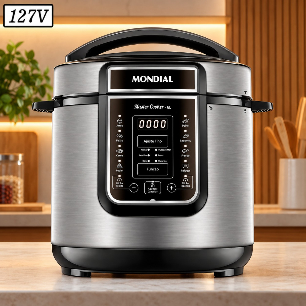 Panela de Pressao Eletrica Mondial Pe-60-6l-i Digital Master Cooker 6L 1000W 127V Preto/Inox