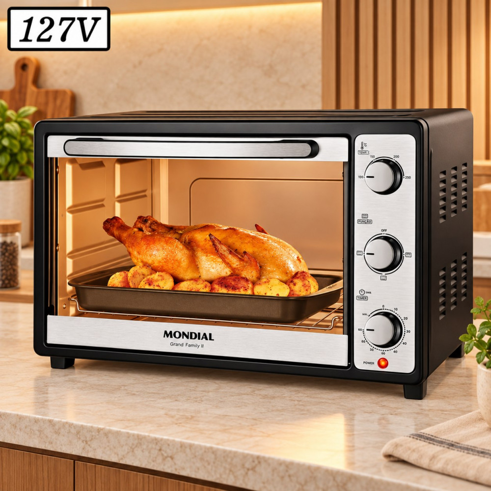 Forno Eletrico Mondial Frn-52-b Grand Family Ii 52L 1800W 127V Preto/Inox