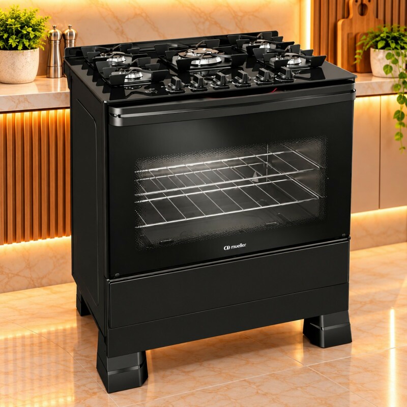 Fogao 5B Mueller Mfv5bf Mesa Vidro Preto Fosco