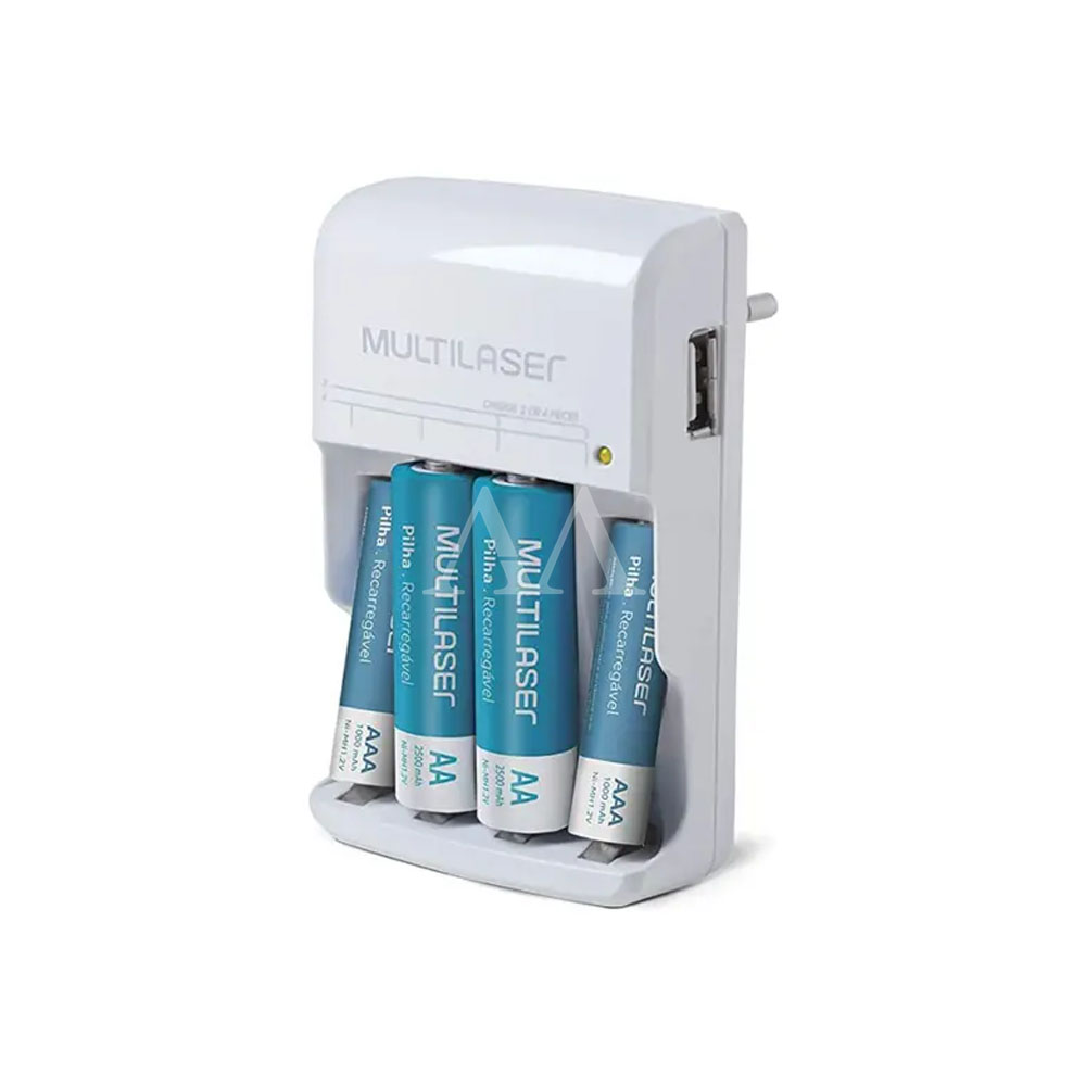 Carregador de Pilhas Multilaser Aa/Aaa 2 Pilhas Aa 2500 Mah 2 Aaa 1000 Mah