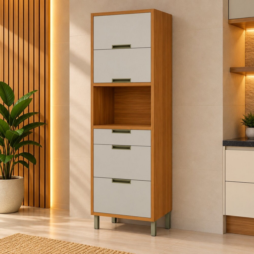 Paneleiro Nesher Torre Quente 2 Portas 3 Gavetas Imperatriz Freijo / Off White 500366