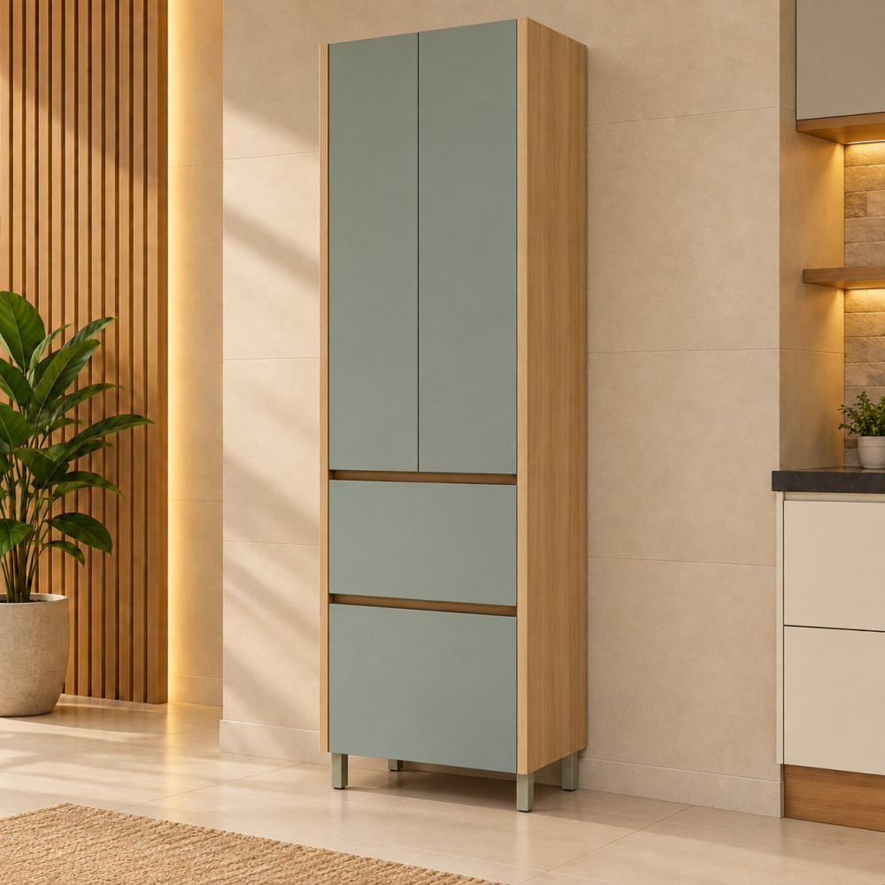 Paneleiro Nesher 2 Portas 2 Gavetas Rainha 70CM Nature /verde 500700