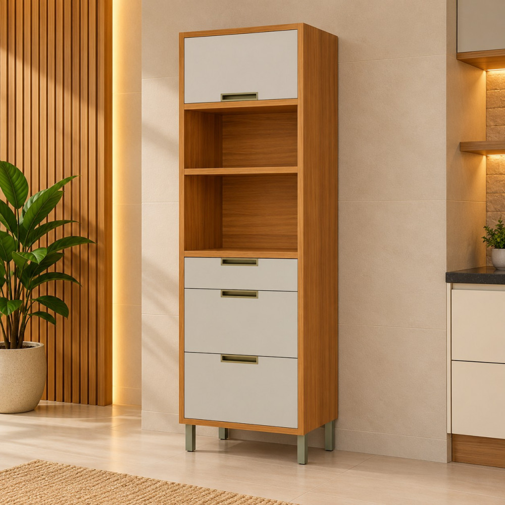 Paneleiro Nesher Torre Quente 1 Porta 3 Gavetas Imperatriz Freijo / Off White 500367